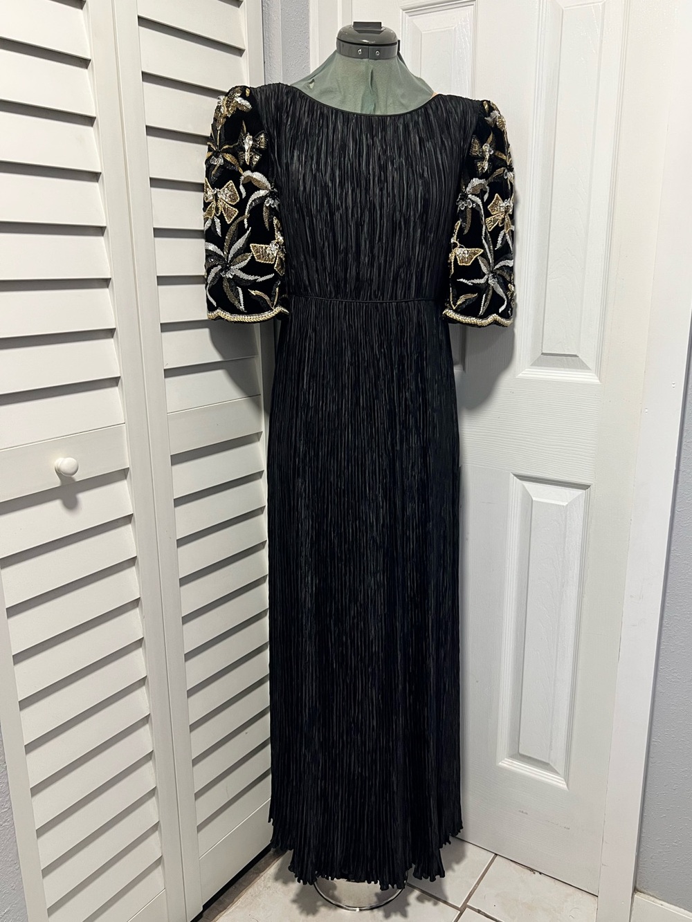 Mary McFadden  Vintage Black Pleated Maxi Dress Circa 1985